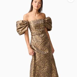 Elliatt Gold Leopard Print Off-Shoulder Dress XS